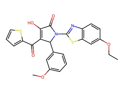 (4E)-1-(6-ethoxy-1,3-benzothiazol-2-yl)-4-[hydroxy(thiophen-2-yl)methylidene]-5-(3-methoxyphenyl)pyrrolidine-2,3-dione structure