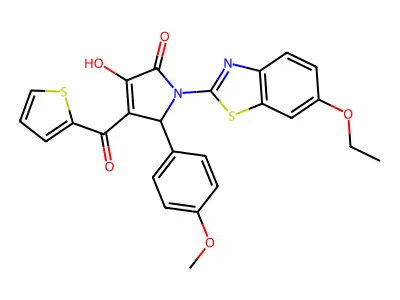 (4E)-1-(6-ethoxy-1,3-benzothiazol-2-yl)-4-[hydroxy(thiophen-2-yl)methylidene]-5-(4-methoxyphenyl)pyrrolidine-2,3-dione structure