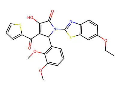(4E)-5-(2,3-dimethoxyphenyl)-1-(6-ethoxy-1,3-benzothiazol-2-yl)-4-[hydroxy(thiophen-2-yl)methylidene]pyrrolidine-2,3-dione structure