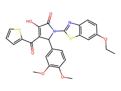 (4E)-5-(3,4-dimethoxyphenyl)-1-(6-ethoxy-1,3-benzothiazol-2-yl)-4-[hydroxy(thiophen-2-yl)methylidene]pyrrolidine-2,3-dione structure