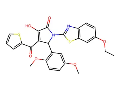 (4E)-5-(2,5-dimethoxyphenyl)-1-(6-ethoxy-1,3-benzothiazol-2-yl)-4-[hydroxy(thiophen-2-yl)methylidene]pyrrolidine-2,3-dione structure