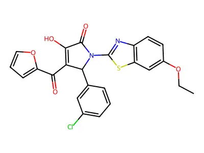 5-(3-Chlorophenyl)-1-(6-ethoxybenzothiazol-2-yl)-4-(2-furylcarbonyl)-3-hydroxy-3-pyrrolin-2-one structure