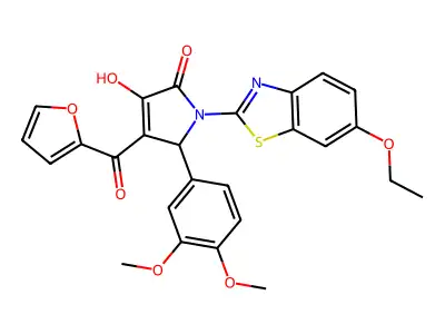 (4E)-5-(3,4-dimethoxyphenyl)-1-(6-ethoxy-1,3-benzothiazol-2-yl)-4-[furan-2-yl(hydroxy)methylidene]pyrrolidine-2,3-dione structure