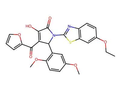 (4E)-5-(2,5-dimethoxyphenyl)-1-(6-ethoxy-1,3-benzothiazol-2-yl)-4-[furan-2-yl(hydroxy)methylidene]pyrrolidine-2,3-dione structure