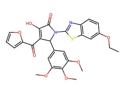 (4E)-1-(6-ethoxy-1,3-benzothiazol-2-yl)-4-[furan-2-yl(hydroxy)methylidene]-5-(3,4,5-trimethoxyphenyl)pyrrolidine-2,3-dione structure