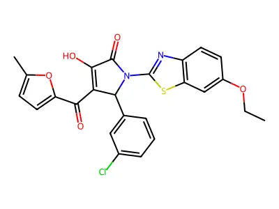 (4E)-5-(3-chlorophenyl)-1-(6-ethoxy-1,3-benzothiazol-2-yl)-4-[hydroxy(5-methylfuran-2-yl)methylidene]pyrrolidine-2,3-dione structure