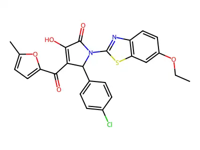 (4E)-5-(4-chlorophenyl)-1-(6-ethoxy-1,3-benzothiazol-2-yl)-4-[hydroxy(5-methylfuran-2-yl)methylidene]pyrrolidine-2,3-dione structure