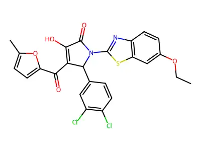 (4E)-5-(3,4-dichlorophenyl)-1-(6-ethoxy-1,3-benzothiazol-2-yl)-4-[hydroxy(5-methylfuran-2-yl)methylidene]pyrrolidine-2,3-dione structure