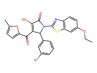 (4E)-5-(3-bromophenyl)-1-(6-ethoxy-1,3-benzothiazol-2-yl)-4-[hydroxy(5-methylfuran-2-yl)methylidene]pyrrolidine-2,3-dione structure
