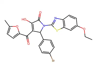 (4E)-5-(4-bromophenyl)-1-(6-ethoxy-1,3-benzothiazol-2-yl)-4-[hydroxy(5-methylfuran-2-yl)methylidene]pyrrolidine-2,3-dione structure