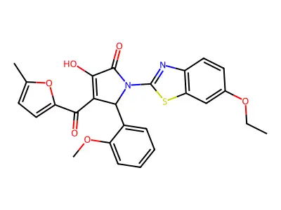 (4E)-1-(6-ethoxy-1,3-benzothiazol-2-yl)-4-[hydroxy(5-methylfuran-2-yl)methylidene]-5-(2-methoxyphenyl)pyrrolidine-2,3-dione structure