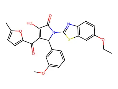 (4E)-1-(6-ethoxy-1,3-benzothiazol-2-yl)-4-[hydroxy(5-methylfuran-2-yl)methylidene]-5-(3-methoxyphenyl)pyrrolidine-2,3-dione structure