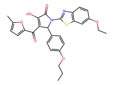 (4E)-1-(6-ethoxy-1,3-benzothiazol-2-yl)-4-[hydroxy(5-methylfuran-2-yl)methylidene]-5-(4-propoxyphenyl)pyrrolidine-2,3-dione structure