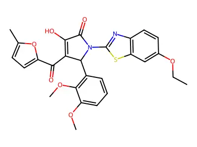 (4E)-5-(2,3-dimethoxyphenyl)-1-(6-ethoxy-1,3-benzothiazol-2-yl)-4-[hydroxy(5-methylfuran-2-yl)methylidene]pyrrolidine-2,3-dione structure