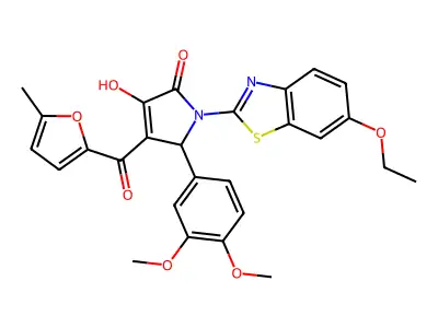 (4E)-5-(3,4-dimethoxyphenyl)-1-(6-ethoxy-1,3-benzothiazol-2-yl)-4-[hydroxy(5-methylfuran-2-yl)methylidene]pyrrolidine-2,3-dione structure