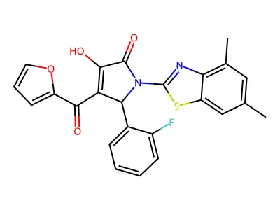 (4E)-1-(4,6-dimethyl-1,3-benzothiazol-2-yl)-5-(2-fluorophenyl)-4-[furan-2-yl(hydroxy)methylidene]pyrrolidine-2,3-dione structure