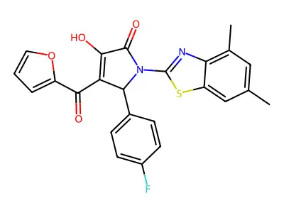 (4E)-1-(4,6-dimethyl-1,3-benzothiazol-2-yl)-5-(4-fluorophenyl)-4-[furan-2-yl(hydroxy)methylidene]pyrrolidine-2,3-dione structure
