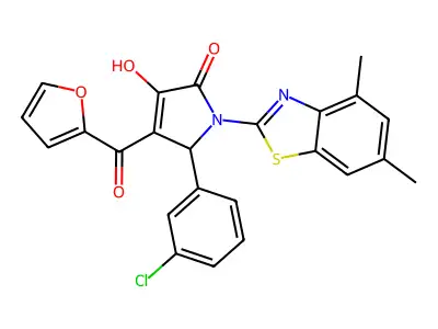 (4E)-5-(3-chlorophenyl)-1-(4,6-dimethyl-1,3-benzothiazol-2-yl)-4-[furan-2-yl(hydroxy)methylidene]pyrrolidine-2,3-dione structure
