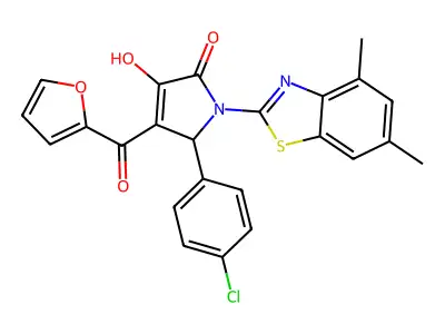 (4E)-5-(4-chlorophenyl)-1-(4,6-dimethyl-1,3-benzothiazol-2-yl)-4-[furan-2-yl(hydroxy)methylidene]pyrrolidine-2,3-dione structure