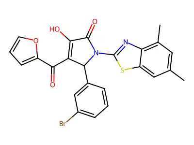 (4E)-5-(3-bromophenyl)-1-(4,6-dimethyl-1,3-benzothiazol-2-yl)-4-[furan-2-yl(hydroxy)methylidene]pyrrolidine-2,3-dione structure