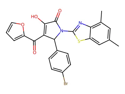 (4E)-5-(4-bromophenyl)-1-(4,6-dimethyl-1,3-benzothiazol-2-yl)-4-[furan-2-yl(hydroxy)methylidene]pyrrolidine-2,3-dione structure