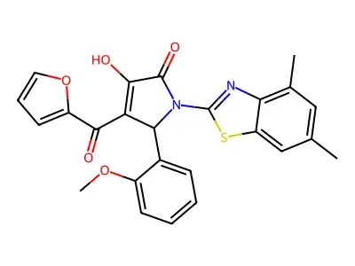 (4E)-1-(4,6-dimethyl-1,3-benzothiazol-2-yl)-4-[furan-2-yl(hydroxy)methylidene]-5-(2-methoxyphenyl)pyrrolidine-2,3-dione structure