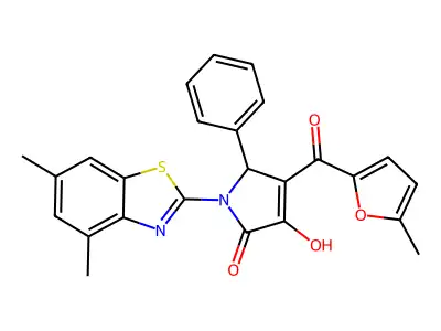 (4E)-1-(4,6-dimethyl-1,3-benzothiazol-2-yl)-4-[hydroxy(5-methylfuran-2-yl)methylidene]-5-phenylpyrrolidine-2,3-dione structure