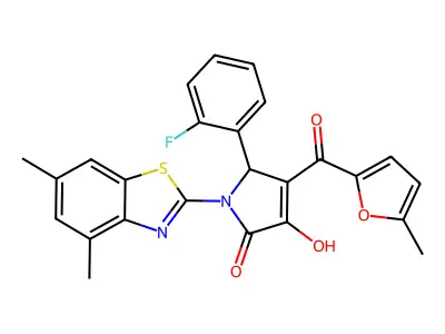 (4E)-1-(4,6-dimethyl-1,3-benzothiazol-2-yl)-5-(2-fluorophenyl)-4-[hydroxy(5-methylfuran-2-yl)methylidene]pyrrolidine-2,3-dione structure