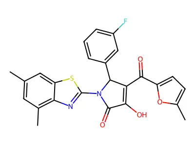(4E)-1-(4,6-dimethyl-1,3-benzothiazol-2-yl)-5-(3-fluorophenyl)-4-[hydroxy(5-methylfuran-2-yl)methylidene]pyrrolidine-2,3-dione structure