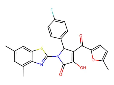(4E)-1-(4,6-dimethyl-1,3-benzothiazol-2-yl)-5-(4-fluorophenyl)-4-[hydroxy(5-methylfuran-2-yl)methylidene]pyrrolidine-2,3-dione structure