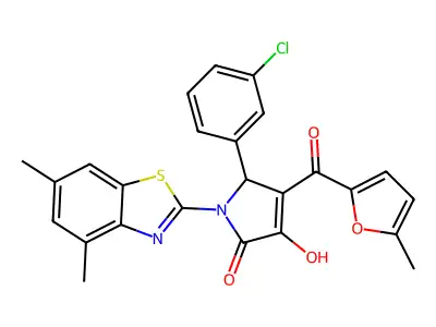(4E)-5-(3-chlorophenyl)-1-(4,6-dimethyl-1,3-benzothiazol-2-yl)-4-[hydroxy(5-methylfuran-2-yl)methylidene]pyrrolidine-2,3-dione structure