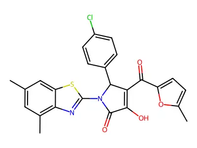 (4E)-5-(4-chlorophenyl)-1-(4,6-dimethyl-1,3-benzothiazol-2-yl)-4-[hydroxy(5-methylfuran-2-yl)methylidene]pyrrolidine-2,3-dione structure