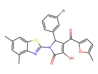 (4E)-5-(3-bromophenyl)-1-(4,6-dimethyl-1,3-benzothiazol-2-yl)-4-[hydroxy(5-methylfuran-2-yl)methylidene]pyrrolidine-2,3-dione structure