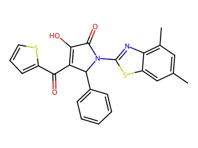 (4E)-1-(4,6-dimethyl-1,3-benzothiazol-2-yl)-4-[hydroxy(thiophen-2-yl)methylidene]-5-phenylpyrrolidine-2,3-dione structure