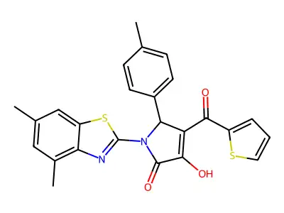 (4E)-1-(4,6-dimethyl-1,3-benzothiazol-2-yl)-4-[hydroxy(thiophen-2-yl)methylidene]-5-(4-methylphenyl)pyrrolidine-2,3-dione structure