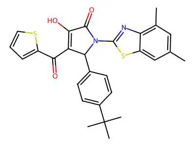 (4E)-5-(4-tert-butylphenyl)-1-(4,6-dimethyl-1,3-benzothiazol-2-yl)-4-[hydroxy(thiophen-2-yl)methylidene]pyrrolidine-2,3-dione structure