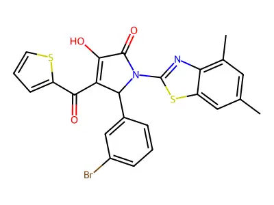 (4E)-5-(3-bromophenyl)-1-(4,6-dimethyl-1,3-benzothiazol-2-yl)-4-[hydroxy(thiophen-2-yl)methylidene]pyrrolidine-2,3-dione structure