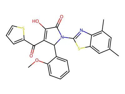 (4E)-1-(4,6-dimethyl-1,3-benzothiazol-2-yl)-4-[hydroxy(thiophen-2-yl)methylidene]-5-(2-methoxyphenyl)pyrrolidine-2,3-dione structure