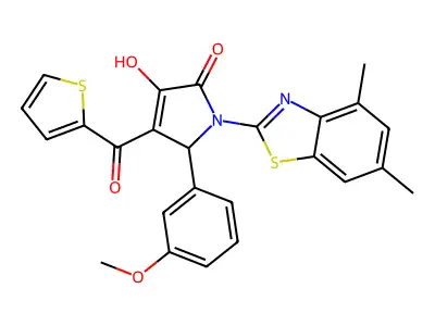 (4E)-1-(4,6-dimethyl-1,3-benzothiazol-2-yl)-4-[hydroxy(thiophen-2-yl)methylidene]-5-(3-methoxyphenyl)pyrrolidine-2,3-dione structure