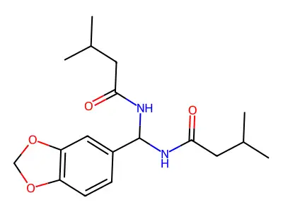 N-[1,3-benzodioxol-5-yl-(3-methylbutanoylamino)methyl]-3-methylbutanamide structure