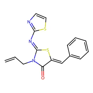 (5Z)-5-benzylidene-3-prop-2-enyl-2-(1,3-thiazol-2-ylimino)-1,3-thiazolidin-4-one structure