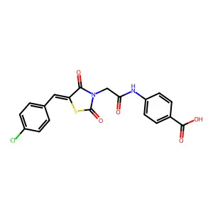 (Z)-4-(2-(5-(4-chlorobenzylidene)-2,4-dioxothiazolidin-3-yl)acetamido)benzoic acid structure