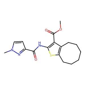 methyl 2-{[(1-methyl-1H-pyrazol-3-yl)carbonyl]amino}-4,5,6,7,8,9-hexahydrocycloocta[b]thiophene-3-carboxylate structure