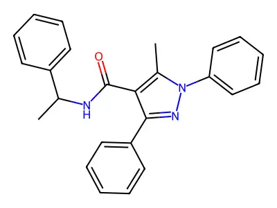 5-methyl-1,3-diphenyl-N-(1-phenylethyl)pyrazole-4-carboxamide structure
