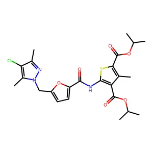 diisopropyl 5-({5-[(4-chloro-3,5-dimethyl-1H-pyrazol-1-yl)methyl]-2-furoyl}amino)-3-methyl-2,4-thiophenedicarboxylate structure