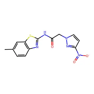 N-(6-methyl-1,3-benzothiazol-2-yl)-2-(3-nitropyrazol-1-yl)acetamide structure