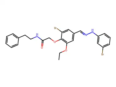Acetamide, 2-[2-bromo-4-[[2-(3-bromophenyl)hydrazinylidene]methyl]-6-ethoxyphenoxy]-N-(2-phenylethyl)- structure