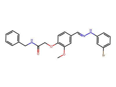 Acetamide, 2-[4-[[2-(3-bromophenyl)hydrazinylidene]methyl]-2-methoxyphenoxy]-N-(phenylmethyl)- structure