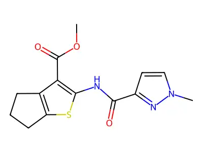methyl 2-{[(1-methyl-1H-pyrazol-3-yl)carbonyl]amino}-5,6-dihydro-4H-cyclopenta[b]thiophene-3-carboxylate structure