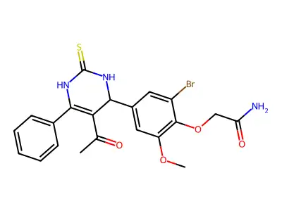 2-[4-(5-acetyl-6-phenyl-2-sulfanylidene-3,4-dihydro-1H-pyrimidin-4-yl)-2-bromo-6-methoxyphenoxy]acetamide structure
